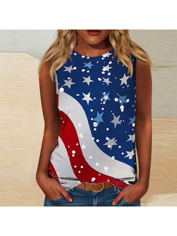 American Flag Tank Tops for Women Plus Size 4th of July Vest Patriotic Shirt USA Flag Stars Stripes Sleeveless