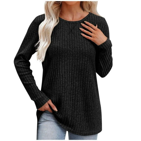 Aloohaidyvio Basic Sweaters for Women Long Sleeve Crew Neck Lightweight Casual Tunic Pullover Sweater Black L