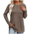 thumbnail image 1 of Aloohaidyvio Basic Sweaters for Women Long Sleeve Crew Neck Lightweight Casual Tunic Pullover Sweater Khaki M, 1 of 6