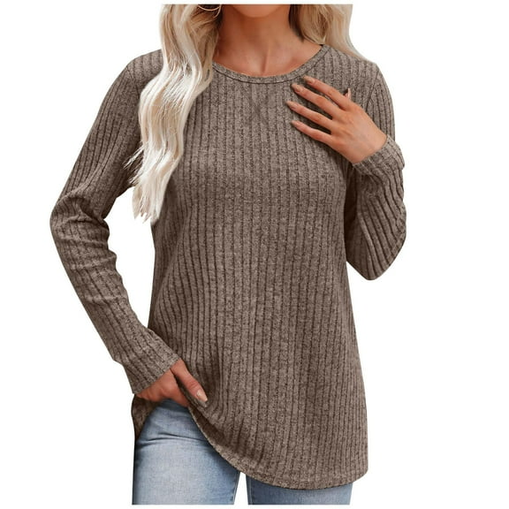 Aloohaidyvio Basic Sweaters for Women Long Sleeve Crew Neck Lightweight Casual Tunic Pullover Sweater Khaki S