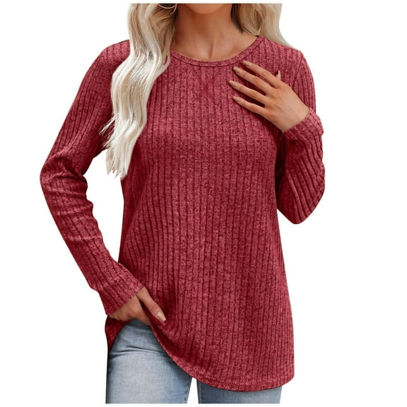 Aloohaidyvio Basic Sweaters for Women Long Sleeve Crew Neck Lightweight Casual Tunic Pullover Sweater Red M
