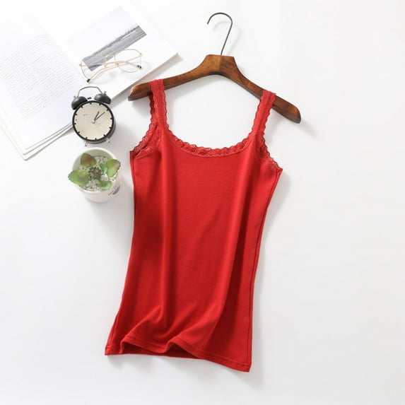 Aloohaidyvio Basic Tank Tops for Women,Women's Lace Scoopneck Cotton Jersey Tank, Classic Cotton Tank Top, Lightweight Cotton Tank for Women