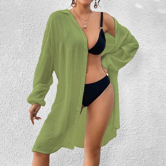 Aloohaidyvio Beach Cover Up Clearance,Womens Bathing Suit Cover Ups Bikini Swimsuit Coverup Drawstring Beach Dress Shirt
