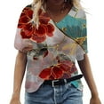 thumbnail image 1 of Aloohaidyvio Beach Tops for Women,Womens Fashion Casual Plus Size Scenic Flowers Printing V-Neck T-Shirt Tops, 1 of 5