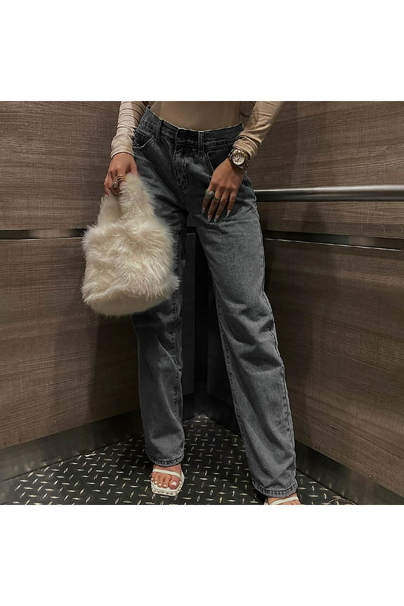 Bell Bottom Jeans for Women,Womens Hippie Punk Pocket Loose Jeans Long Pants,Jeans for Women Plus Size Stretch