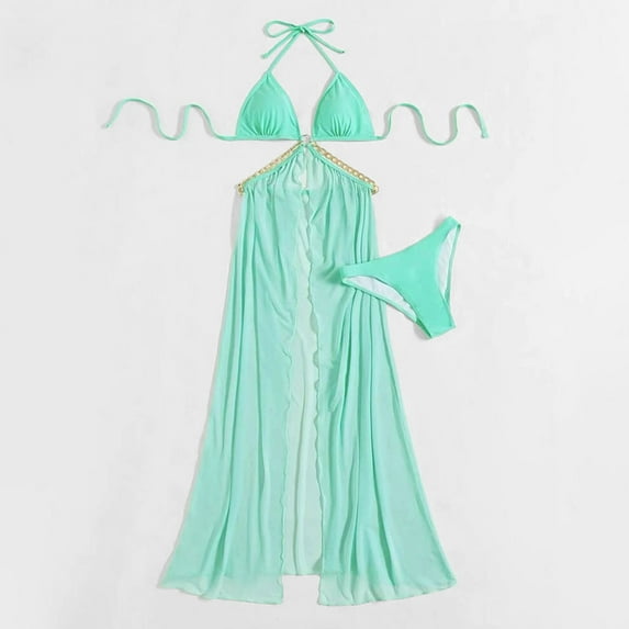 Aloohaidyvio Bikini Set 3 Piece Elegant Vintage Print Ruffled Lace Up Brazilian Thong Swimsuits with Bikini Wrap Skirt,Womens Bathing Suits 2024 M