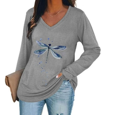 Aloohaidyvio Clearance Women's Long Sleeve Shirts Tops Fall Tunic Causal Fashion Round Neck Basic Tee