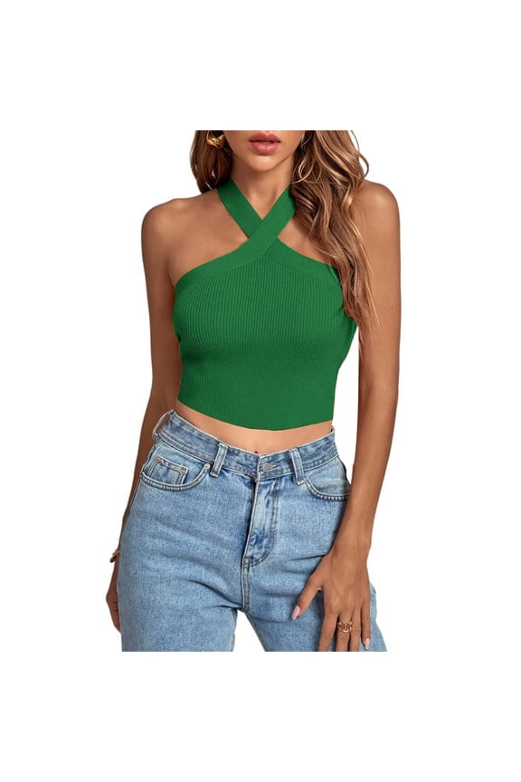 Black and Friday ,Womens Spring And Summer Cross Strap Open Back Strap Tank Top Knitted Tight Top