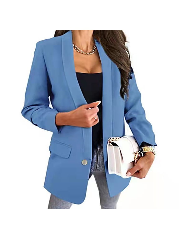 Blazers for Women Fall Winter Women's Casual Blazer Jackets Long Sleeve Open Front Button Work Office Suit Jacket with Pockets