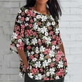 thumbnail image 1 of Aloohaidyvio Blouses for Women 3/4 Sleeve,Women's 3/4 Sleeve Cotton Linen Tops Loose Flower Ethnic Printed Shirt Casual Round Neck Blouse Soft Basic Tees, 1 of 4