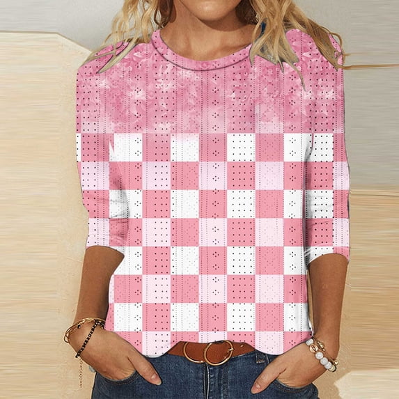 Aloohaidyvio Blouses for Women 3/4 Sleeve,Women's Dressy Casual Blouses 3/4 Sleeve Round Neck Trendy Tops Business Soft Basic Tees Summer 2024 Trendy Work Shirt