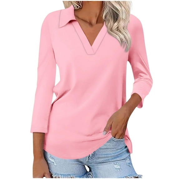 Aloohaidyvio Blouses for Women 3/4 Sleeve,Women's Three-Quarter Sleeve Tops Trendy Print T Shirts Soft Dressy Blouses Casual Pullover Basic Tees Summer V Neck Shirts
