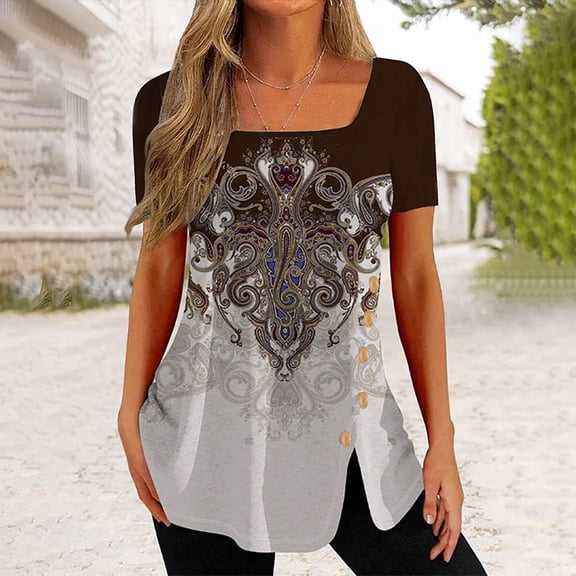 Aloohaidyvio Blouses for Women Sexy,Fashion Womans Tops Causal Printing Summer Button T-Shirt