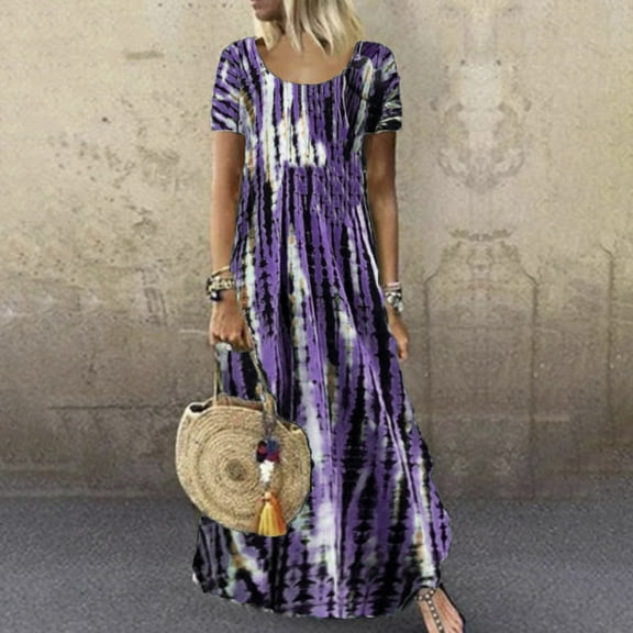 Aloohaidyvio Boho Dresses for Women 2024,Women Print Swing Casual Summer Floral Dress Short Sleeve Mini Dress