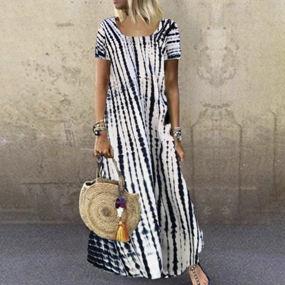 Aloohaidyvio Boho Dresses for Women 2024,Women Print Swing Casual Summer Floral Dress Short Sleeve Mini Dress