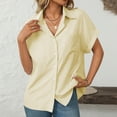 thumbnail image 1 of Aloohaidyvio Button Down Shirt Women Cotton Short Sleeve Blouses V Neck Collared Button Up Summer Beach Tops Yellow, 1 of 6