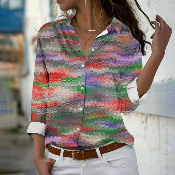 Aloohaidyvio Button Down Shirts for Women,Fall Button Down Shirts for Women 2024 Long Sleeve V neck Work Blouses Casual Loose Fit Dressy Tops