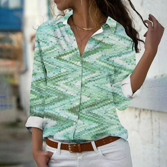 Aloohaidyvio Button Down Shirts for Women,Women's Fall Button Down Shirts Casual Long Sleeve Dress Shirt Textured Collared Work Blouse Top