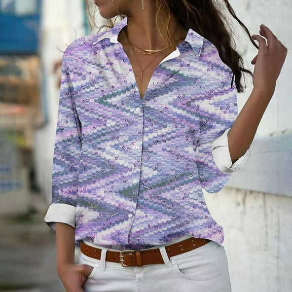 Aloohaidyvio Button Down Shirts for Women,Women's Fall Button Down Shirts Casual Long Sleeve Dress Shirt Textured Collared Work Blouse Top