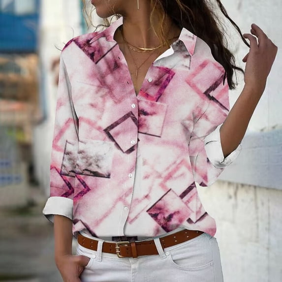 Aloohaidyvio Button Down Shirts for Women,Women's Fall Cotton Button Down Shirt Casual Long Sleeve Loose Fit Collared Linen Work Blouse Tops with Pocket