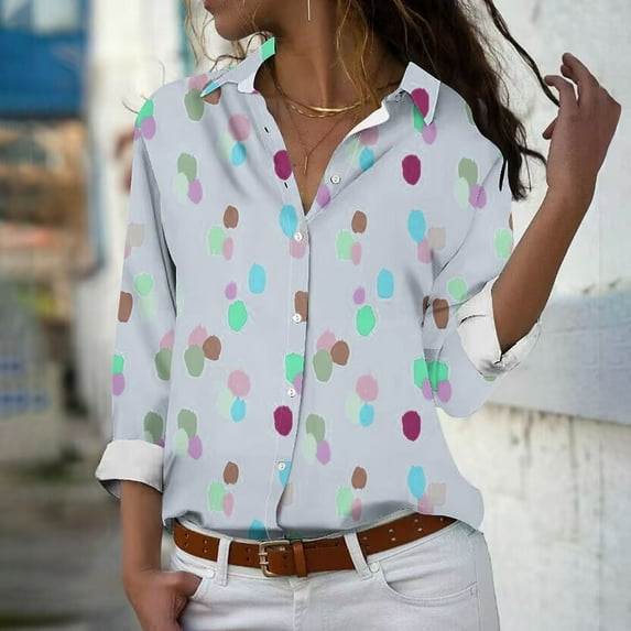 Aloohaidyvio Button Down Shirts for Women,Women's Fall Cotton Classic-Fit V Neck Button Down Shirt Long/Roll Up Sleeve Casual Collared Work Blouse Top