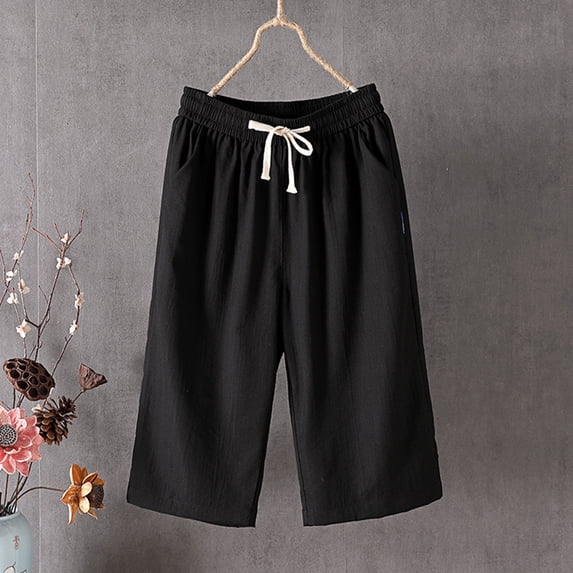 Aloohaidyvio Capri Pants for Women Plus Size 2024,Spring Summer Women's Casual Elastic Forces Waist Pockets Cropped Trousers Cotton Pants