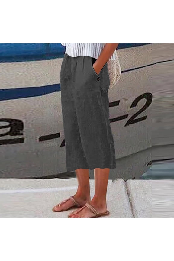 Capri Pants for Women Plus Size 2024,Spring Summer Women's Casual Elastic Loose Pants Straight Wide Leg Trousers Pants