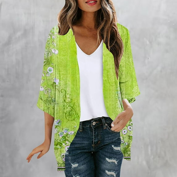 Aloohaidyvio Cardigan Sweaters for Women,Women's Floral Chiffon Kimono Cardigans Loose Beach Cover Up Half Sleeve Tops