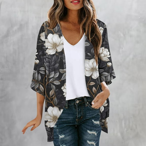 Aloohaidyvio Cardigan Sweaters for Women,Women's Kimono Beach Cover Up Chiffon Cardigan Floral Tops Loose Capes