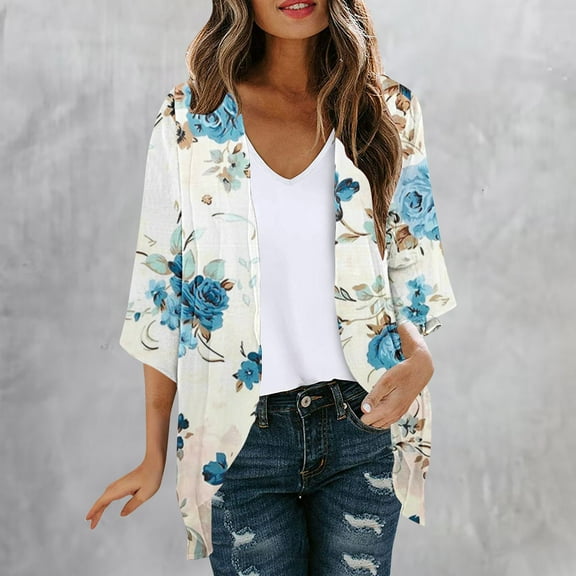 Aloohaidyvio Cardigan Sweaters for Women,Women's Lightweight Chiffon Kimono Cardigan Half Sleeve Loose Beach Wear Cover Up Blouse Top