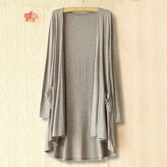 Aloohaidyvio Cardigan Sweaters for Women,Women's Solid Color Pocket Long Sleeved Medium Length Thin Knitted Cardigan Jacket