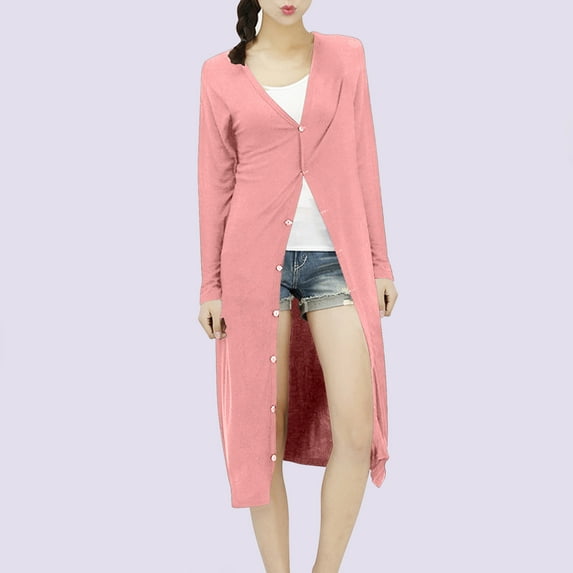 Aloohaidyvio Cardigan Sweaters for Women,Women's Solid Color Pocket Long Sleeved Ultra Long Thin Knitted Cardigan Jacket