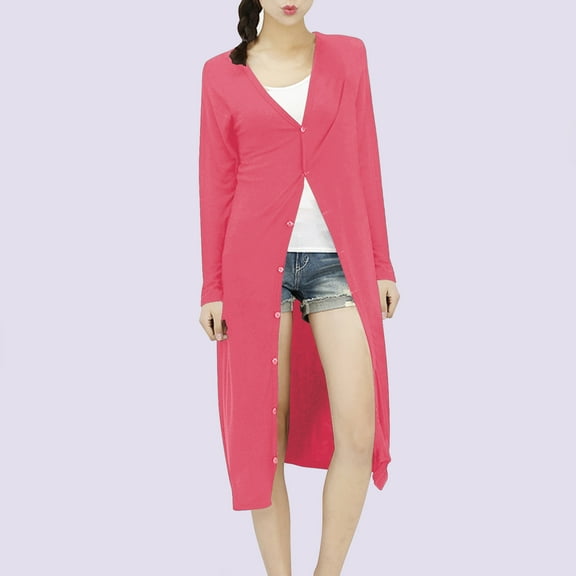 Aloohaidyvio Cardigan Sweaters for Women,Women's Solid Color Pocket Long Sleeved Ultra Long Thin Knitted Cardigan Jacket