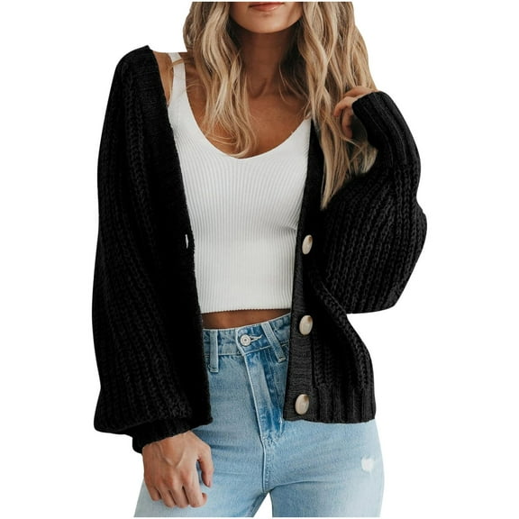 Aloohaidyvio Cardigan Sweaters for Women,Womens Open Front Button Down Long Sleeve Pockets Knit Cardigan Sweaters