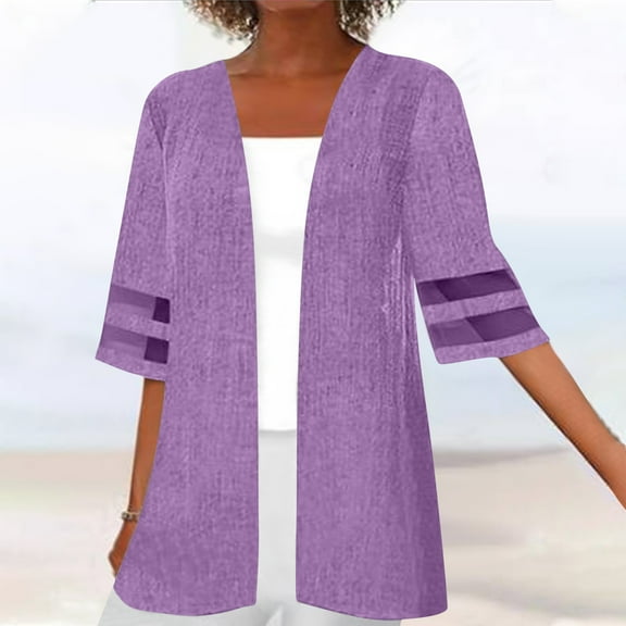 Aloohaidyvio Cardigan for Women Plus Size,Ladies Fashion Cardigan Up Casual Solid Color Half Sleeve Hoodeless Tops