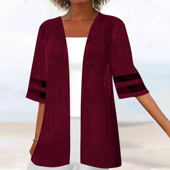 Aloohaidyvio Cardigan for Women Plus Size,Ladies Fashion Cardigan Up Casual Solid Color Half Sleeve Hoodeless Tops