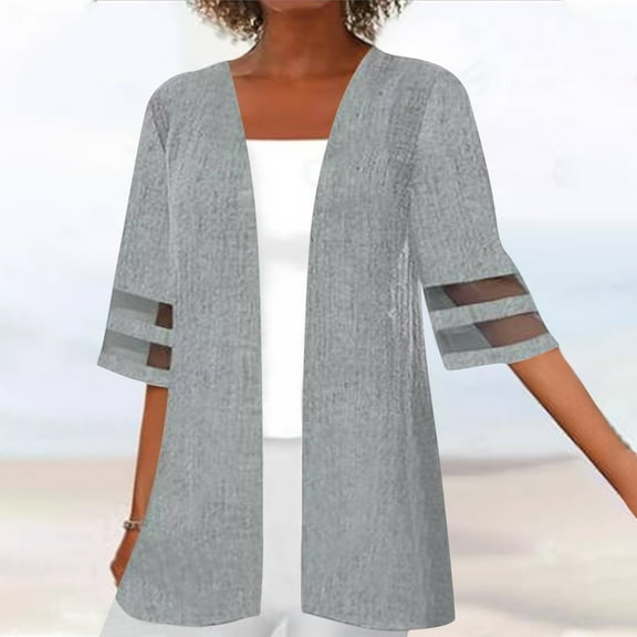 Aloohaidyvio Cardigan for Women Plus Size,Ladies Fashion Cardigan Up Casual Solid Color Half Sleeve Hoodeless Tops