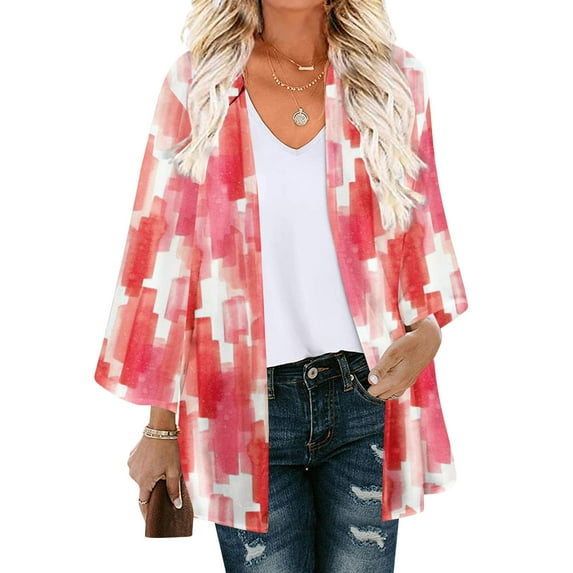 Aloohaidyvio Cardigan for Women Plus Size,Ladies Sleeve Kimono Cardigan Puff Loose Chiffon Cover Up Casual Blouse Tops