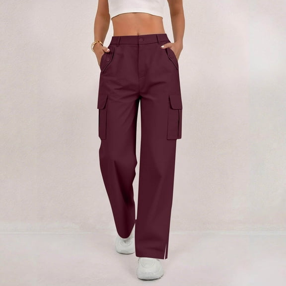 Aloohaidyvio Cargo Pants for Women Casual Flowy Trendy Stretch Straight Leg Pants with 4 Pockets