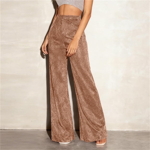 Aloohaidyvio Casual Pants for Women No Boundaries Summer Sequin Sparkle Pants Elastic Waist Wide Leg Party Club Trousers