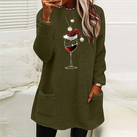 Aloohaidyvio Christmas Sweatshirts for Women No Boundaries Warm Sherpa Lined Fleece Pullover Thick Thermal Tunic Tops