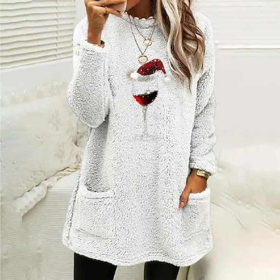 Aloohaidyvio Christmas Sweatshirts for Women No Boundaries Warm Sherpa Lined Fleece Pullover Thick Thermal Tunic Tops