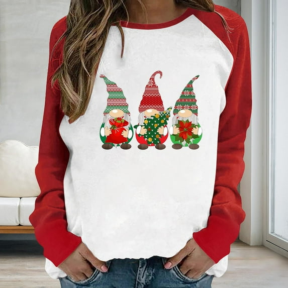 Aloohaidyvio Christmas Hoodies,Womens Christmas Round-Neck Long Sleeve Tops Printed Regular Blouse