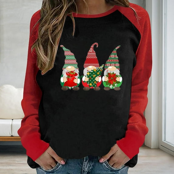 Aloohaidyvio Christmas Hoodies,Womens Christmas Round-Neck Long Sleeve Tops Printed Regular Blouse