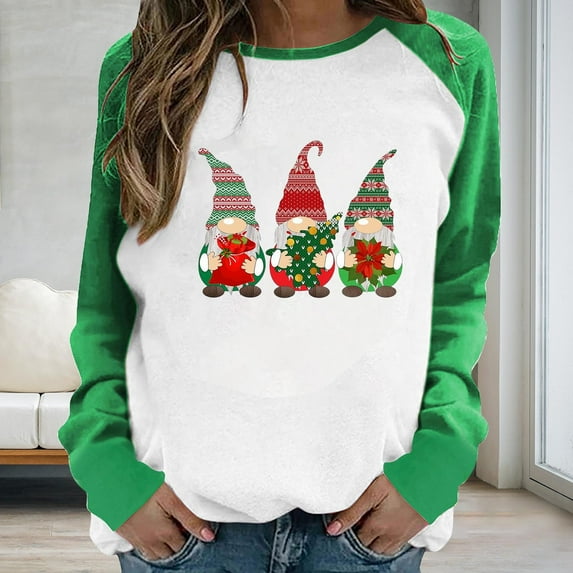 Aloohaidyvio Christmas Hoodies,Womens Christmas Round-Neck Long Sleeve Tops Printed Regular Blouse