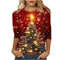 thumbnail image 1 of Aloohaidyvio Christmas Shirts for Women 3/4 Length Sleeve Tunic Blouses Xmas Tree Cute Print Tops Casual Crew Neck Graphic Tees, 1 of 5
