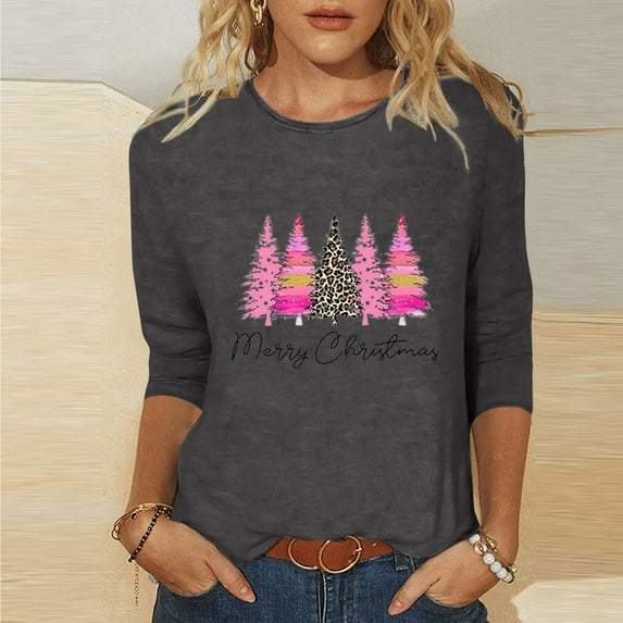 Aloohaidyvio Christmas Sweatshirts for Women,Womens Christmas Printed Round Neck Long Sleeve T-Shirt