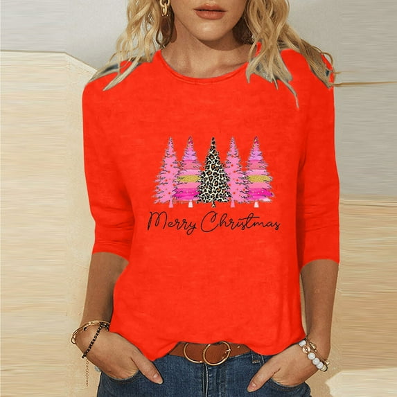 Aloohaidyvio Christmas Sweatshirts for Women,Womens Christmas Printed Round Neck Long Sleeve T-Shirt
