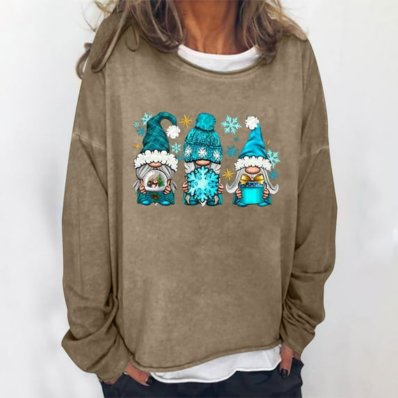 Aloohaidyvio Christmas Tops,Women Christmas Sweatshirt Round-Neck Long Sleeve Loosen Single Tops Pullover Blouse