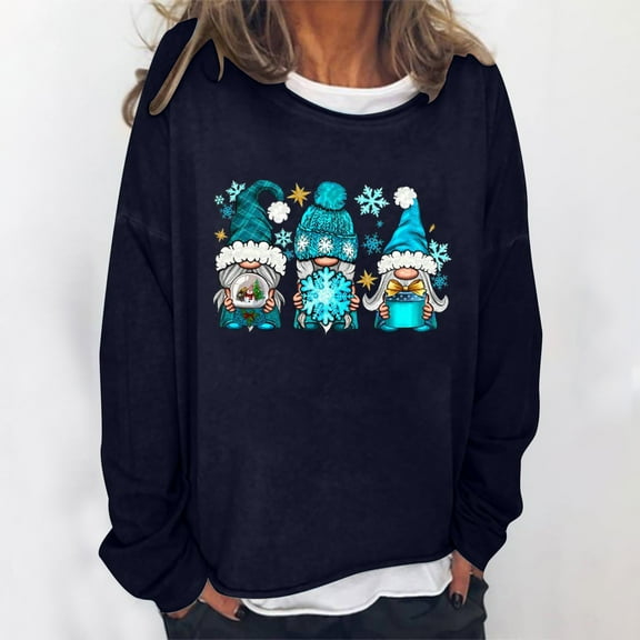 Aloohaidyvio Christmas Tops,Women Christmas Sweatshirt Round-Neck Long Sleeve Loosen Single Tops Pullover Blouse